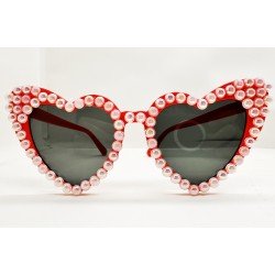 Kırmızı Renk İncili Kalp Şekilli Gelin Gözlüğü Bride Gözlüğü Kırmızı Renk İncili Kalp Şekilli Gelin Gözlüğü Bride Gözlüğü