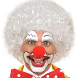 Beyaz Renk Kıvırcık Afro Bonus Peruk Saç ve Kırmızı Sünger Burun Seti