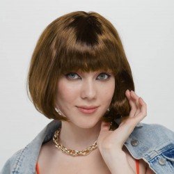 Kahve Renk Düz Kesim Küt Parti Peruğu Kısa Takma Saç Kahve Renk Düz Kesim Küt Parti Peruğu Kısa Takma Saç