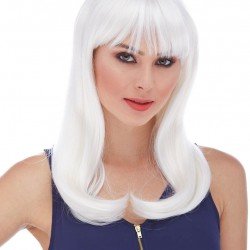 Beyaz Renk Uzun Düz Parti Peruğu Beyaz Renk Uzun Düz Parti Peruğu