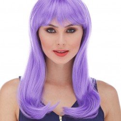 Mor Renk Uzun Düz Parti Peruğu