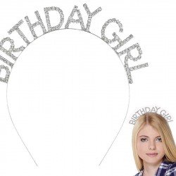 Gümüş Kristal Taşlı Birthday Girl Doğum Günü Tacı İthal Ürün A Kalite 17x16 cm