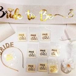 Altın Renk Bride Partisi Taç Kuşak Dövme Bileklik Seti Full 13 Parça