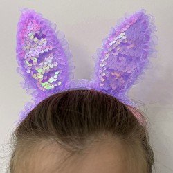 Kenarları Dantelli Mor Pullu Payetli Led Işıklı Tavşan Kulak Taç 23x19 cm Kenarları Dantelli Mor Pullu Payetli Led Işıklı Tavşan Kulak Taç 23x19 cm