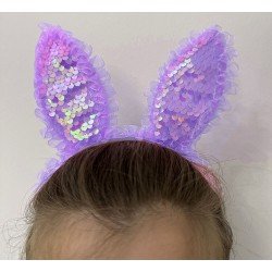 Kenarları Dantelli Mor Pullu Payetli Led Işıklı Tavşan Kulak Taç 23x19 cm Kenarları Dantelli Mor Pullu Payetli Led Işıklı Tavşan Kulak Taç 23x19 cm