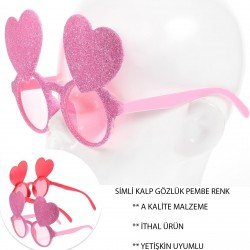 Pembe Renk Sim İşlenmiş Kalp Figürlü Parti Gözlüğü Pembe Renk Sim İşlenmiş Kalp Figürlü Parti Gözlüğü