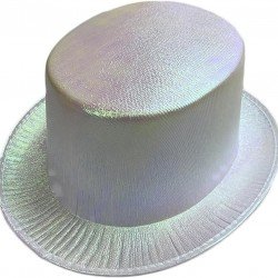 Beyaz Renk Işıltılı Hologram Kumaş Kaplama Fötr Silindir Şapka Yetişkin Boy  Beyaz Renk Işıltılı Hologram Kumaş Kaplama Fötr Silindir Şapka Yetişkin Boy