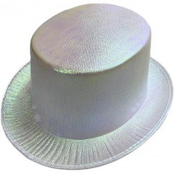 Beyaz Renk Işıltılı Hologram Kumaş Kaplama Fötr Silindir Şapka Yetişkin Boy 
