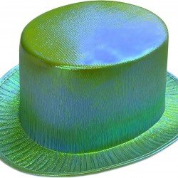 Yeşil Renk Işıltılı Hologram Kumaş Kaplama Fötr Silindir Şapka Yetişkin Boy  Yeşil Renk Işıltılı Hologram Kumaş Kaplama Fötr Silindir Şapka Yetişkin Boy