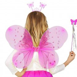 Şeker Pembesi Çocuk Kelebek Kanadı Tacı ve Asa Seti 50 cm Şeker Pembesi Çocuk Kelebek Kanadı Tacı ve Asa Seti 50 cm