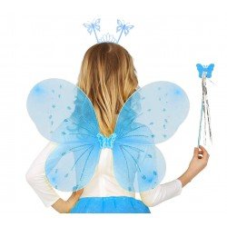 Mavi Renk Çocuk Kelebek Kanat Taç Asa Seti 50 cm Mavi Renk Çocuk Kelebek Kanat Taç Asa Seti 50 cm