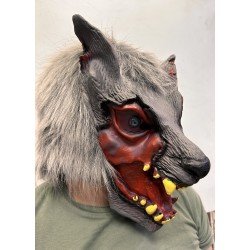 Kafaya Tam Geçmeli Lateks Dişli Ağzı Açık Kurt Maskesi Kafaya Tam Geçmeli Lateks Dişli Ağzı Açık Kurt Maskesi