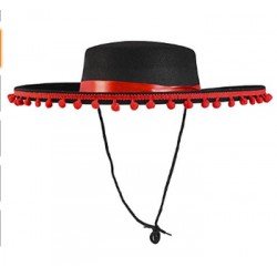 Kırmızı Ponponlu Siyah Renk Çocuk İspanyol Şapkası Kırmızı Ponponlu Siyah Renk Çocuk İspanyol Şapkası