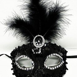 Siyah Renk Payetli Pullu Tüylü Parti Maskesi 17x20 cm Siyah Renk Payetli Pullu Tüylü Parti Maskesi 17x20 cm