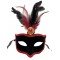 Kırmızı Dantelli Siyah Kırmızı Tüylü Siyah Süet Kaplama Parti Maskesi 17x25 cm
