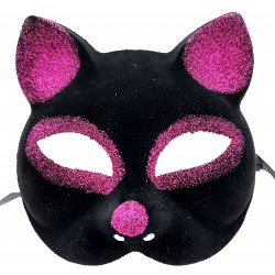Siyah Renk Fuşya Simli Süet Kaplama Kedi Maskesi 18x14 cm Siyah Renk Fuşya Simli Süet Kaplama Kedi Maskesi 18x14 cm