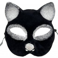 Siyah Renk Gümüş Simli Süet Kaplama Kedi Maskesi 18x14 cm Siyah Renk Gümüş Simli Süet Kaplama Kedi Maskesi 18x14 cm