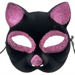 Siyah Renk Pembe Simli Süet Kaplama Kedi Maskesi 18x14 cm Siyah Renk Pembe Simli Süet Kaplama Kedi Maskesi 18x14 cm
