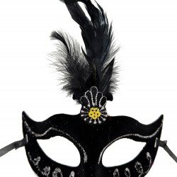 Siyah Renk Tüylü Siyah Süet Kaplama Parti Balo Maskesi 20X16 cm Siyah Renk Tüylü Siyah Süet Kaplama Parti Balo Maskesi 20X16 cm