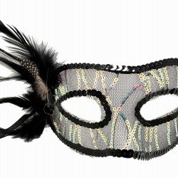 Siyah Renk Yandan Tüylü Pul Payet İşlemeli Parti Maskesi 23x12 cm Siyah Renk Yandan Tüylü Pul Payet İşlemeli Parti Maskesi 23x12 cm