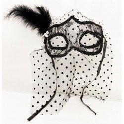 Siyah Renk Siyah Puantiyeli Duvaklı İncili Parti Maskesi Siyah Renk Siyah Puantiyeli Duvaklı İncili Parti Maskesi