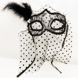 Siyah Renk Siyah Puantiyeli Duvaklı İncili Parti Maskesi Siyah Renk Siyah Puantiyeli Duvaklı İncili Parti Maskesi