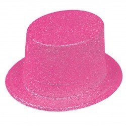 Floresan Pembe Renk Simli Uzun Fötr Melon Şapka 12 cm Floresan Pembe Renk Simli Uzun Fötr Melon Şapka 12 cm