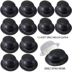 Siyah Renk Simli Melon Yuvarlak Parti Şapkası 12 Adet Siyah Renk Simli Melon Yuvarlak Parti Şapkası 12 Adet