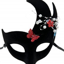 Siyah Renk İncili Taşlı Süet Kaplama Venedik Parti Maskesi 20x22 cm Siyah Renk İncili Taşlı Süet Kaplama Venedik Parti Maskesi 20x22 cm