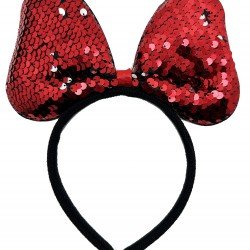 Renk Değiştiren Pullu Payetli Fiyonk Parti Tacı Kırmızı Gümüş Renk 20x16 cm