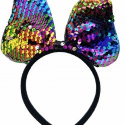 Renk Değiştiren Pullu Payetli Fiyonk Parti Tacı Rengarenk Gümüş Renk 20x16 cm