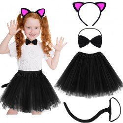 Kedi Kulak Taç Etek Kuyruk ve Papyon 4 lü Set Çocuk Pembe Kedi Kulak Taç Etek Kuyruk ve Papyon 4 lü Set Çocuk Pembe