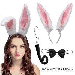 Pembe Beyaz Renk Peluş Tavşan Kulak Papyon Kuyruk Yetişkin Boy Pembe Beyaz Renk Peluş Tavşan Kulak Papyon Kuyruk Yetişkin Boy
