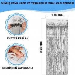 Gümüş Renk Ekstra Metalize Parlak Saçaklı Arka Fon Perde İthal A Kalite 1x2 Metre Gümüş Renk Ekstra Metalize Parlak Saçaklı Arka Fon Perde İthal A Kalite 1x2 Metre