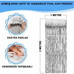 Gümüş Renk Ekstra Metalize Parlak Saçaklı Arka Fon Perde İthal A Kalite 1x2 Metre Gümüş Renk Ekstra Metalize Parlak Saçaklı Arka Fon Perde İthal A Kalite 1x2 Metre