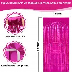 Fuşya Renk Ekstra Metalize Parlak Saçaklı Arka Fon Perde İthal A Kalite 1x2 Metre Fuşya Renk Ekstra Metalize Parlak Saçaklı Arka Fon Perde İthal A Kalite 1x2 Metre