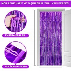 Mor Renk Ekstra Metalize Parlak Saçaklı Arka Fon Perde İthal A Kalite 1x2 Metre Mor Renk Ekstra Metalize Parlak Saçaklı Arka Fon Perde İthal A Kalite 1x2 Metre