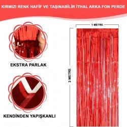 Kırmızı Renk Ekstra Metalize Parlak Saçaklı Arka Fon Perde İthal A Kalite 1x2 Metre Kırmızı Renk Ekstra Metalize Parlak Saçaklı Arka Fon Perde İthal A Kalite 1x2 Metre