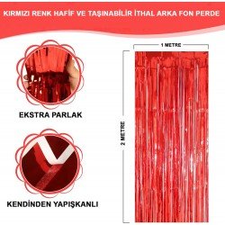 Kırmızı Renk Ekstra Metalize Parlak Saçaklı Arka Fon Perde İthal A Kalite 1x2 Metre Kırmızı Renk Ekstra Metalize Parlak Saçaklı Arka Fon Perde İthal A Kalite 1x2 Metre