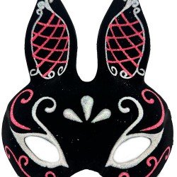 Siyah Renk Kırmızı Beyaz Simli Siyah Süet Kaplama Tavşan Maskesi 18x16 cm Siyah Renk Kırmızı Beyaz Simli Siyah Süet Kaplama Tavşan Maskesi 18x16 cm