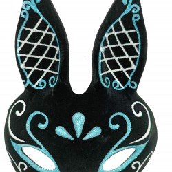 Siyah Renk Mavi Beyaz Simli Siyah Süet Kaplama Tavşan Maskesi 18x16 cm Siyah Renk Mavi Beyaz Simli Siyah Süet Kaplama Tavşan Maskesi 18x16 cm