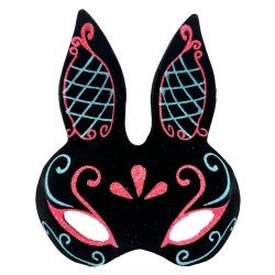 Siyah Renk Mavi Kırmızı Simli Siyah Süet Kaplama Tavşan Maskesi 18x16 cm Siyah Renk Mavi Kırmızı Simli Siyah Süet Kaplama Tavşan Maskesi 18x16 cm