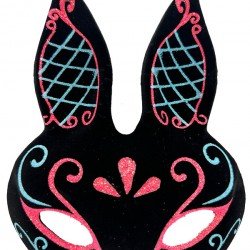 Siyah Renk Mavi Kırmızı Simli Siyah Süet Kaplama Tavşan Maskesi 18x16 cm Siyah Renk Mavi Kırmızı Simli Siyah Süet Kaplama Tavşan Maskesi 18x16 cm