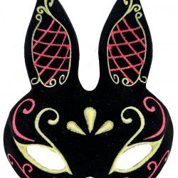 Siyah Renk Kırmızı Gold Simli Siyah Süet Kaplama Tavşan Maskesi 18x16 cm Siyah Renk Kırmızı Gold Simli Siyah Süet Kaplama Tavşan Maskesi 18x16 cm