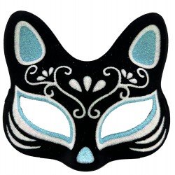 Siyah Renk Süet Kaplama Üzeri Gümüş Mavi Simli Kedi Maskesi 17x14 cm Siyah Renk Süet Kaplama Üzeri Gümüş Mavi Simli Kedi Maskesi 17x14 cm