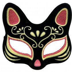 Siyah Renk Süet Kaplama Üzeri Kırmızı Sarı Simli Kedi Maskesi 17x14 cm Siyah Renk Süet Kaplama Üzeri Kırmızı Sarı Simli Kedi Maskesi 17x14 cm