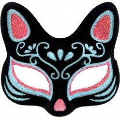 Siyah Renk Üzeri Mavi Kırmızı Simli Süet Kaplama Kedi Maskesi 17x14 cm Siyah Renk Üzeri Mavi Kırmızı Simli Süet Kaplama Kedi Maskesi 17x14 cm