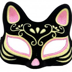 Siyah Renk Süet Kaplama Üzeri Pembe Sarı Simli Kedi Maskesi 17x14 cm Siyah Renk Süet Kaplama Üzeri Pembe Sarı Simli Kedi Maskesi 17x14 cm