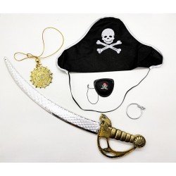 Kaptan Korsan Şapkası Kılıcı Göz Bandı Küpe ve Korsan Madalyonu 5 Parçalık Kostüm Seti Kaptan Korsan Şapkası Kılıcı Göz Bandı Küpe ve Korsan Madalyonu 5 Parçalık Kostüm Seti
