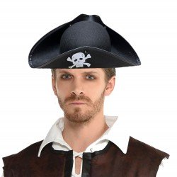 Siyah Renk Korsan Armalı Kaptan Jack Sparrow Korsan Denizci Şapkası Siyah Renk Korsan Armalı Kaptan Jack Sparrow Korsan Denizci Şapkası